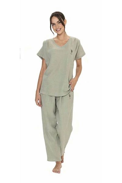 U.S. Polo Assn. U.S. Polo Assn. Set de pijamale pentru femei cu mâneci scurte, cu decolteu în V, de jos