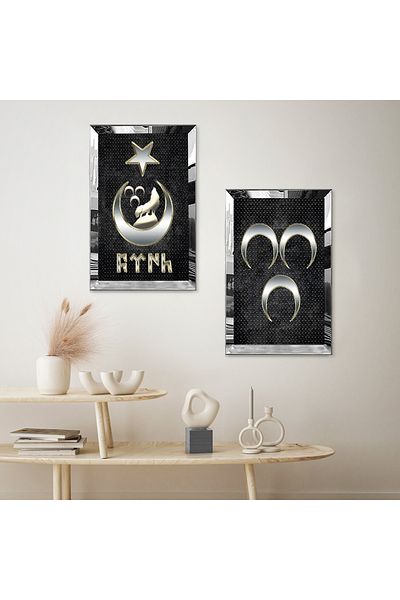 Zevahir Mobilya Dekorasyon SET DE TABLĂ MDF DUALĂ SILVER MIRROR PLEXY SILVER 3 SEMI-ȘCĂZĂȚI ȘI STEAUĂ DE LUNĂ WOLF