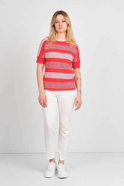 Sistas Women's Sleeve Tips Lycra Striped Short Sleeve Blouse 24201 Red