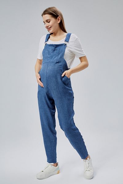 LYN MAMA Johana Maternity Linen Salopet - Blue