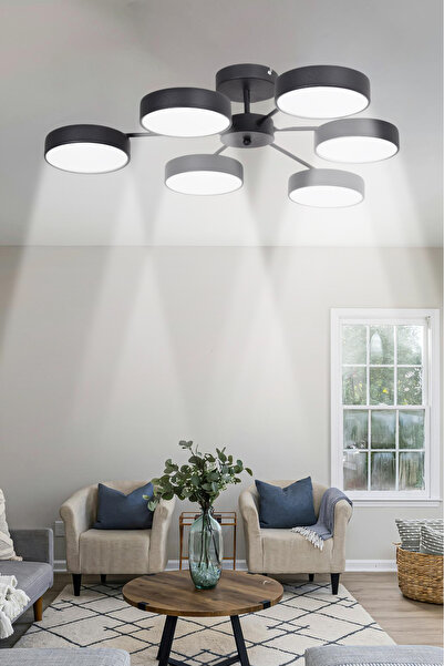 Modavize Bego Modern  Salon Yatak Odası Giyinme Odası Mutfak Beyaz Işık Ledli Siyah Renk 6 lı Led Avize