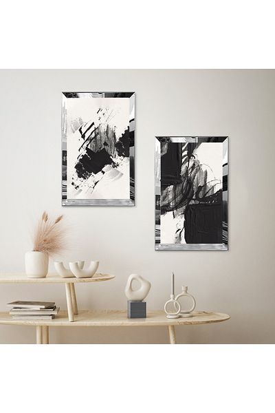Zevahir Mobilya Dekorasyon SET DE TABLĂ MDF DUALĂ CU CADRU DE PLEXY CU OZAR SILVER, FON ALB, PENTRU PENTRU MODERN BLACK BRUSH