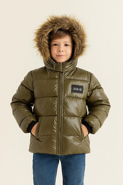 Jaju Baby Unisex Green Color Front Embroidered Fleece Hooded Inflatable Jacket