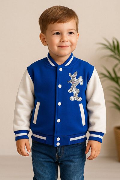 Jaju Baby Unisex Παιδικό Μπουφάν College με Μπλε Bugs Bunny Figure