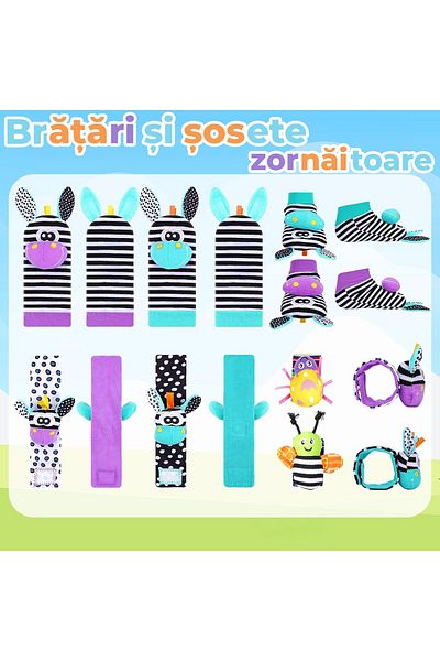 Pitikot Set jucarii interactive pentru bebelusi Pitikot®️, sosete si bratari zornaitoare, pentru dentitie