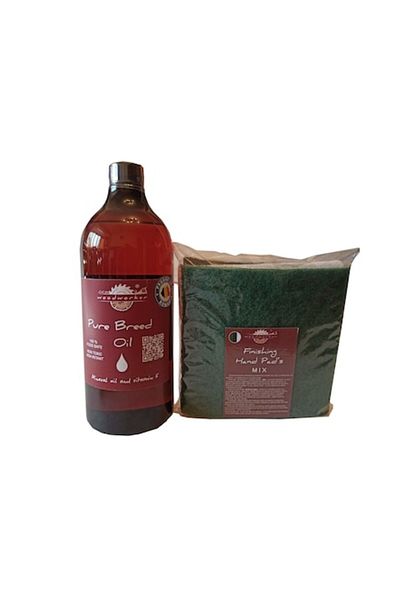 woodworker Kit intretinere mobilier lemn, Prep’N Shine-Pure Breed Oil & Hand Pad’s Mix, 1000 ml