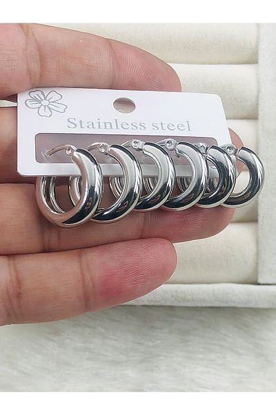 DS DİAMONDSHOP Six Steel Earrings Three Boy Halka Model New Season Byçkp-20256182