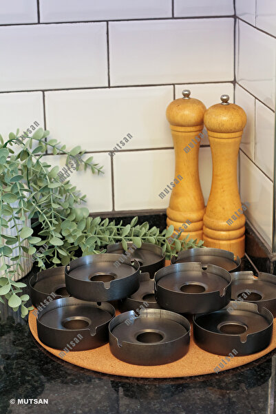 Mutsan Set de 5 scrumiere din oțel inoxidabil negru cu capac |   10 cm 430 Ca...