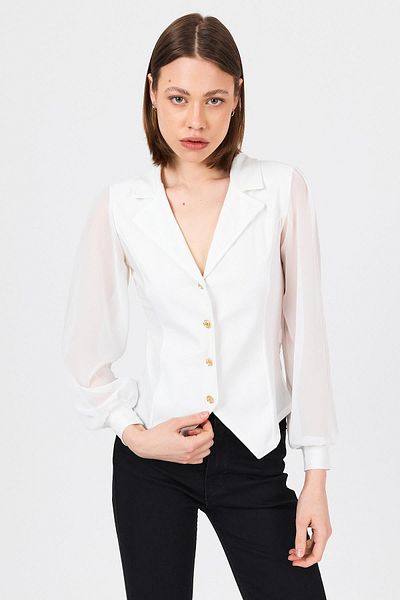 Rays White Double Breasted Collar Buttoned Collar Shirt 9476