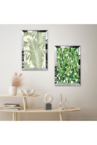 Zevahir Mobilya Dekorasyon SET DE MASA MDF DUBLA PLANTE VERDE CU CADRU DE PLEXY CU OGLINDA SILVER