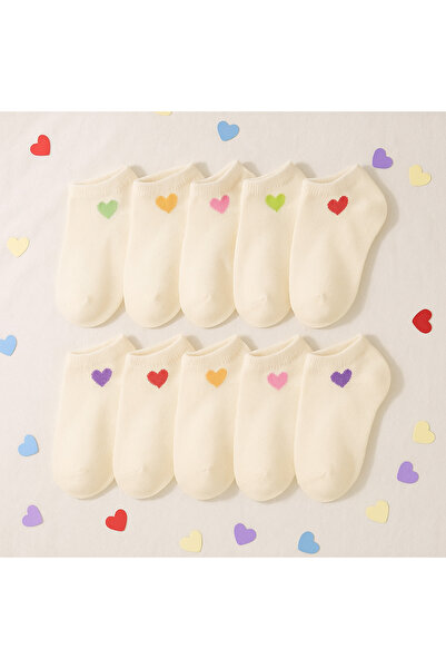 Black Arden Socks Kalp Desenli Kız Çocuk Patik Seti 5'li Okul Günlük Mevsimlik