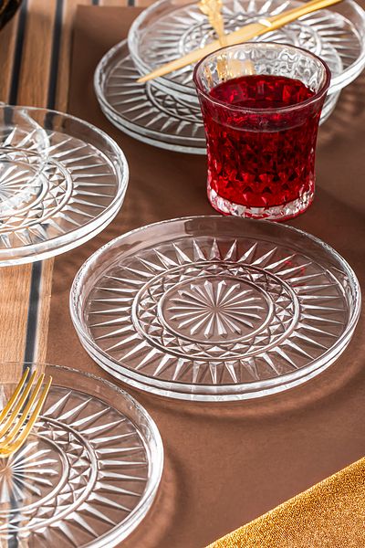 Porsima Milano Pastry Plate Vertical Plate - 6-Piece Glass Presentation Plate Pastry Cookies Cake Catering Serving Plate-16 cm