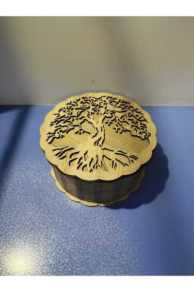 öyküdekor Hayat Ağacı Desenli Ahşap MDF Kapaklı Kutu | Dekoratif Takı ve Eşya...