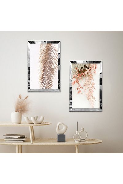 Zevahir Mobilya Dekorasyon SET DE MASA MDF DUBLA FLOARE CU CADRU PLEXY CU OGLINDA SILVER FOND ALB