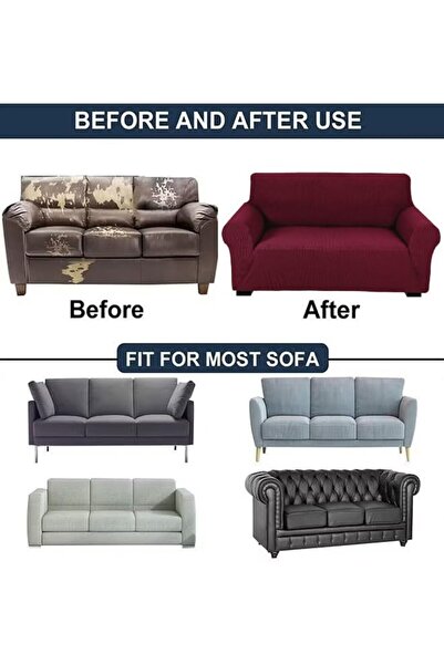 Fabienne High Stretch Three Seater Sofa Cover Slipcover Free Size 180-230cm Burgundy