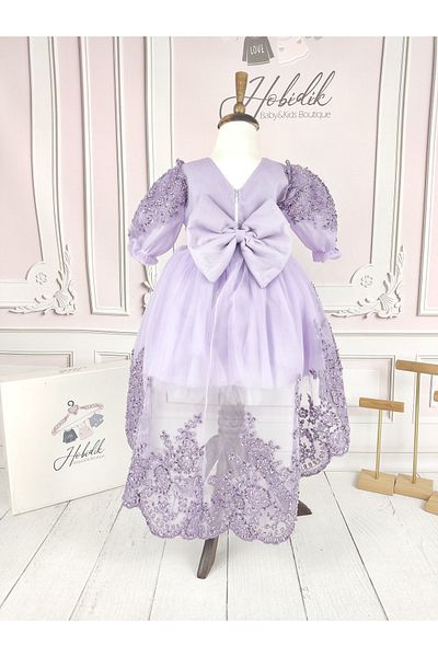 Hobidik Lilac Girl's Lace Embroidered Sweep Train Evening Dress - Special Day Birthday