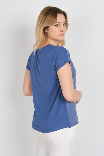 Sistas Accesoriu pentru femei Detaliat decolteu cu gât în față țesătură spate pieptănat bluză 24250 Indigo