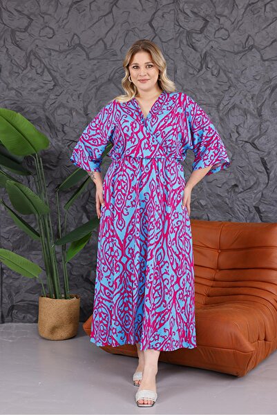 Siyezen Plus Size Double Breasted Collar Elastic Waist Dress