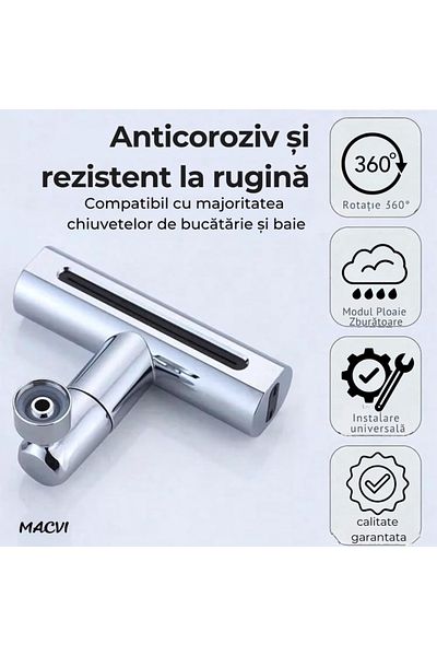 MACVI Baterie de bucatarie Macvi® 4 in 1 cu cascada, 360°, extensibil multifunctional din inox 304