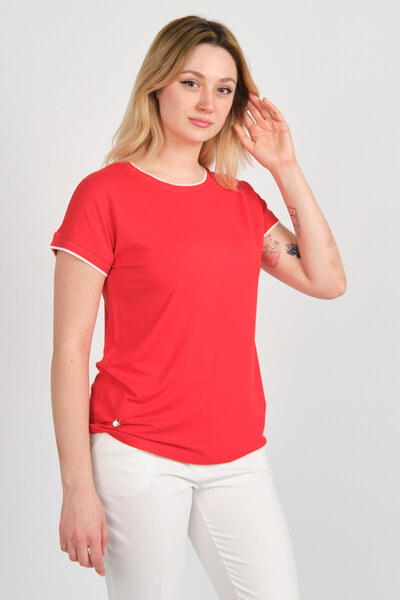 Sistas Women's Collar and Sleeves Knitted Fabric Bicycle Collar Blouse with Accessories 24213 Red