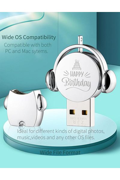 USBB ZJR USB Flash Drives 128GB Thumb Drive Cute Cartoon Metal Pen Drive 2.0 Portable Memory Stick with K