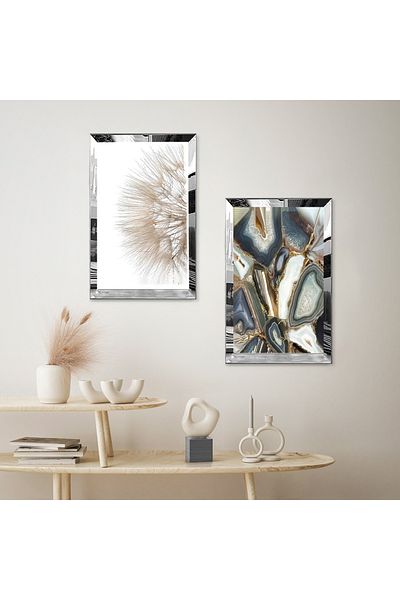 Zevahir Mobilya Dekorasyon SET DE MASA DECORATIVA DUBLA MDF CU CADRU DE PLEXY CU OGLINDA SILVER
