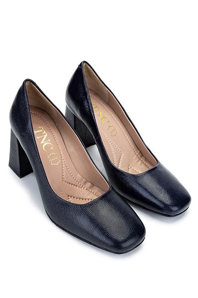 Tamer Tanca Women's Genuine Leather Navy Blue Heeled Shoes
