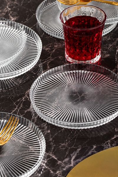 Porsima Toscana Pastry Plate Upright Plate - 6-Piece Glass Presentation Plate Pastry Cookie Cake Catering Serving Plate-16 cm