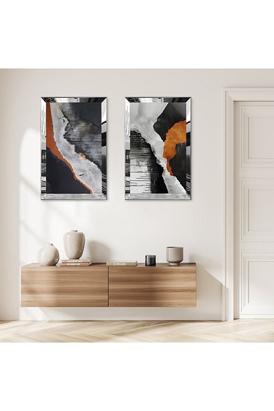 Zevahir Mobilya Dekorasyon SET DE PENTRU TABLĂ DECORATIVĂ DUBĂ MDF, VÂSĂRI ABSTRACTE, CULOARE GRĂDĂ, CU CADRU DE PLEXY CU OGLINDĂ