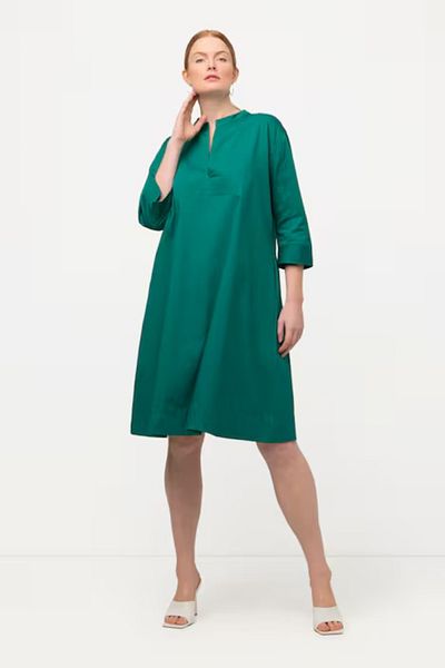 Şans Women's Plus Size Green, A-Line, Capri Sleeve, V-Neck Dress 65N38958