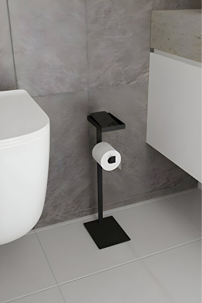 Grandmix Umeraș metalic pentru hârtie igienică cu raft pentru telefon Suport pentru role de toaletă minimalist, de sine stătător, economizor de spațiu pentru baie