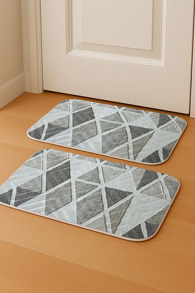 Evlen Home Collection Digital Printing Non-Slip Base 2-Piece Mat Set 40X60 cm Bath Mat Door Front Patterned Mat Set