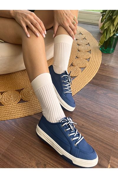 İnan Ayakkabı Women's Sports Shoes Navy Blue Linen Sneakers and Sports Shoes