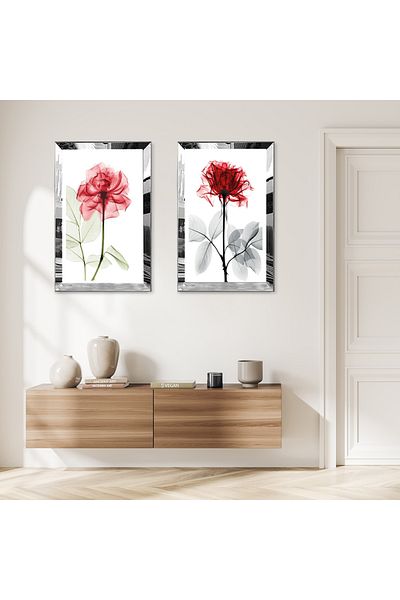 Zevahir Mobilya Dekorasyon SET DE MASA MDF DUBLA ROSE ROSE SI ROZ CU CADRU DE PLEXY CU OGLINDA SILVER FOND ALB