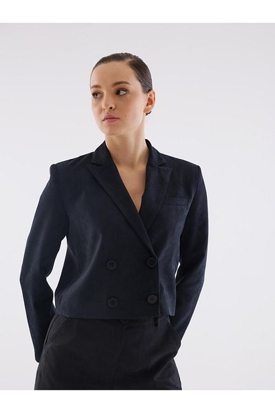 MARKAPIA WOMAN Μπουφάν Crop σε Μαύρο Suede Double Breasted
