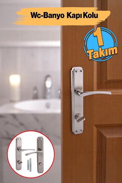 Badem10 Lockable Wc Bathroom Door Handle Nickel Inox Mirrored Right Left Suitable for Interior Exterior Toilet Door 1 Set