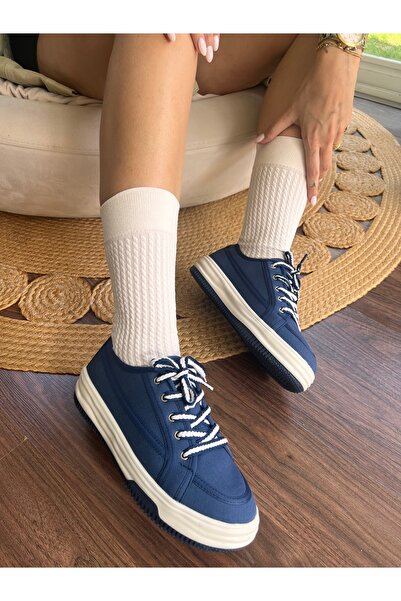 İnan Ayakkabı Kadın Spor Ayakkabı Lacivert Keten Sneakers Ve Spor Ayakkabı