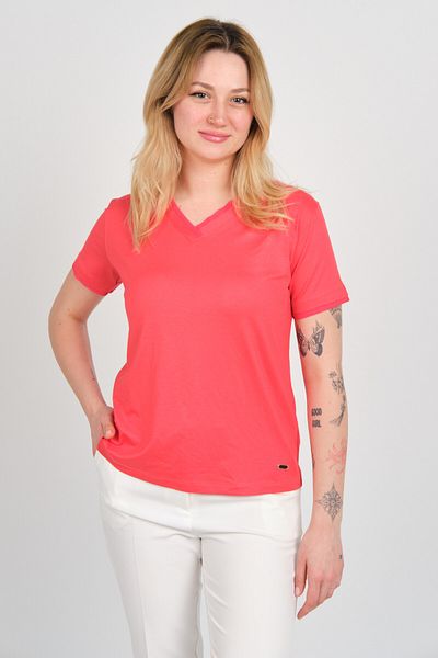 Sistas Women's Collar and Sleeves Tulle Detailed Short Sleeve Blouse 24101 Coral