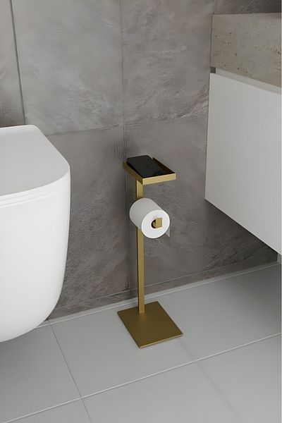 Grandmix Umeraș metalic pentru hârtie igienică cu raft pentru telefon Suport pentru role de toaletă minimalist, de sine stătător, economizor de spațiu pentru baie