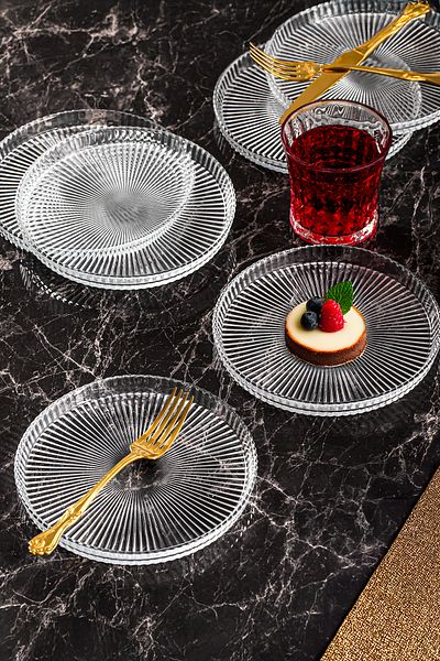 Porsima Toscana Pastry Plate Upright Plate - 6-Piece Glass Presentation Plate Pastry Cookie Cake Catering Serving Plate-16 cm