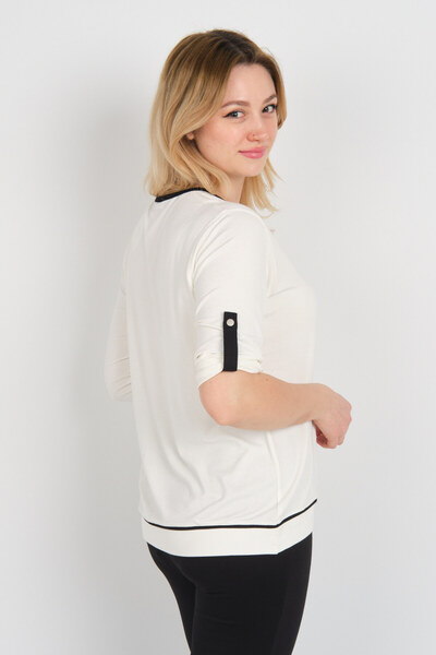 Sistas Women's Three Quarter Sleeve V Neck Single Pocket Blouse 4028 Ecru