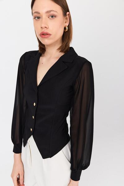 Rays Černá košile s dvojitým límečkem na knoflíky 9476