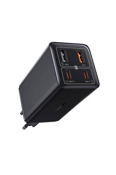 Baseus 4-Port Wall Charger, Type-C Cable, 2x USB, 2x Type-C, 100W, 100W, 20V, 5A, 1m, GaN6 Pro, Black