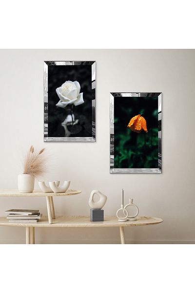Zevahir Mobilya Dekorasyon FLORI PORTOCALE CU CADRU DE PLEXY CU Oglindă SET DE MASA MDF DUAL