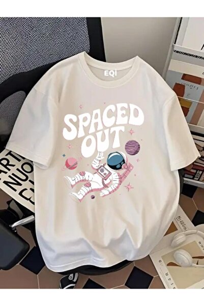 EQİ تي شيرت مطبوع عليه رائد فضاء مقاس كبير