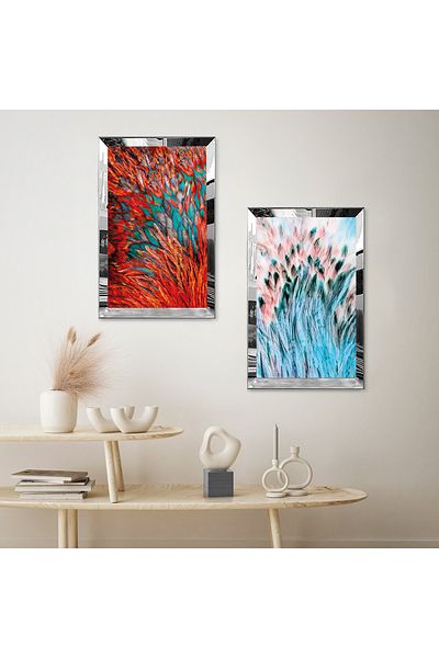 Zevahir Mobilya Dekorasyon SET DE MASA MDF DUBLA CU CADRU PLEXY ORANGE BLUE FLORE