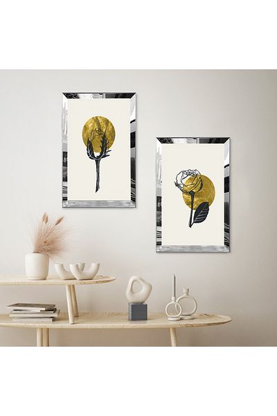 Zevahir Mobilya Dekorasyon SET DE TABLĂ MDF DUALĂ PLANT MODERN ABSTRACT CU CADRU DE PLEXY CU OZNĂ DE ARGINTI Fundal alb