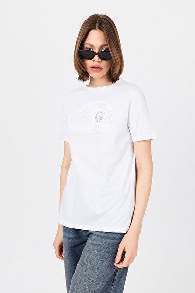 Rays Tricou alb cu text în relief 25227