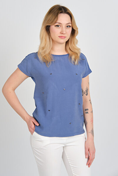 Sistas Accesoriu pentru femei Detaliat decolteu cu gât în față țesătură spate pieptănat bluză 24250 Indigo