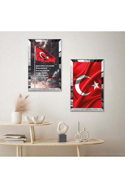 Zevahir Mobilya Dekorasyon SET DE MASA DECORATIVĂ BILATERALĂ MDF DRAGĂ DE SILVER MIRROR PLEXY